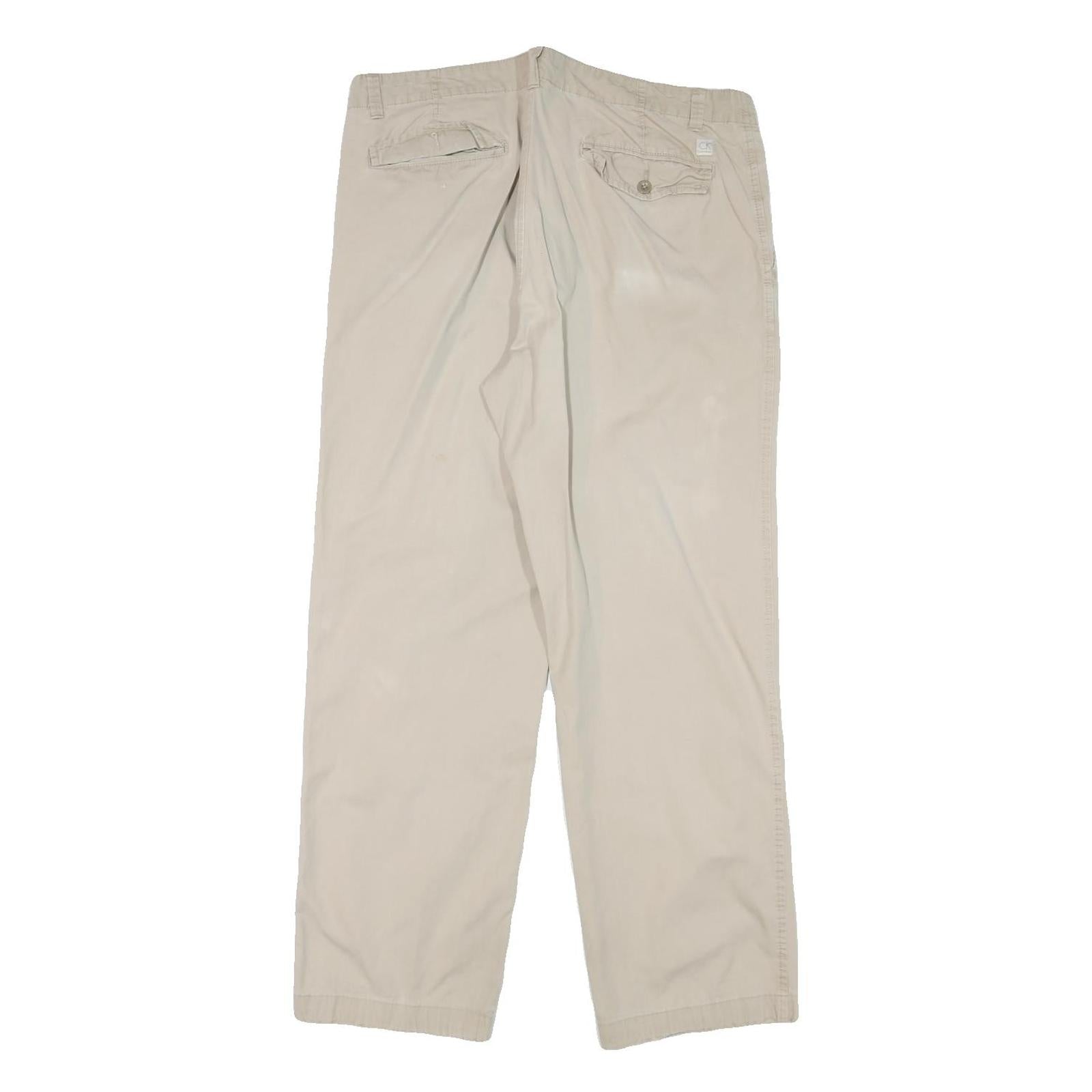 CALVIN KLEIN Mens Cotton Blend Beige Regular Fit Straight Leg Trousers W34 L30