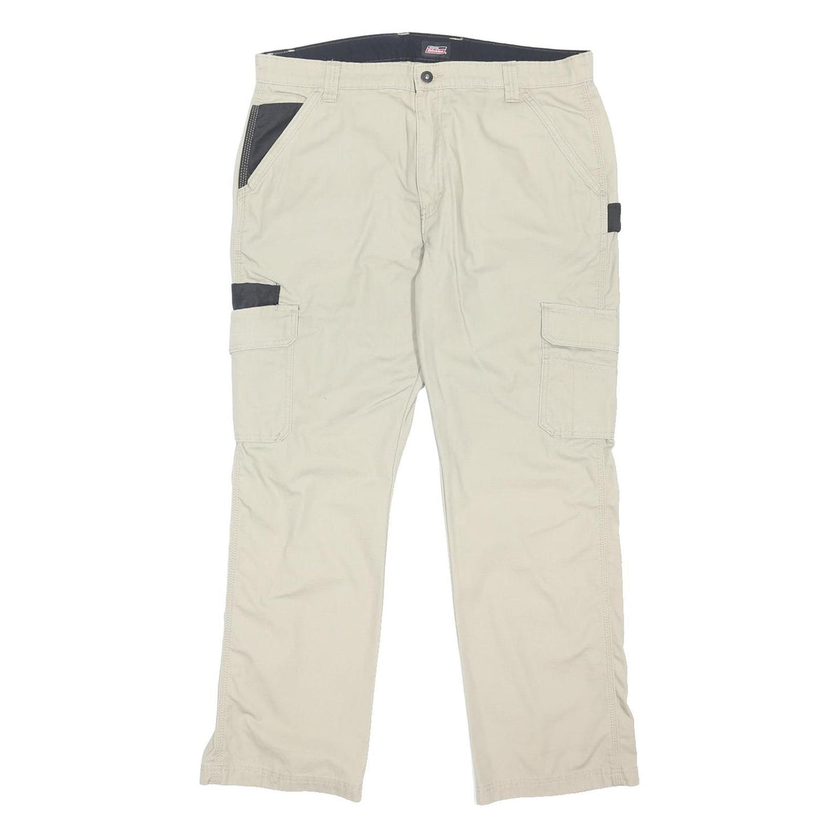 DICKIES Mens Polyester Blend Beige Regular Cargo Trousers W38 L30 Workwear
