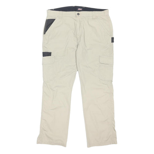 DICKIES Mens Polyester Blend Beige Regular Cargo Trousers W38 L30 Workwear