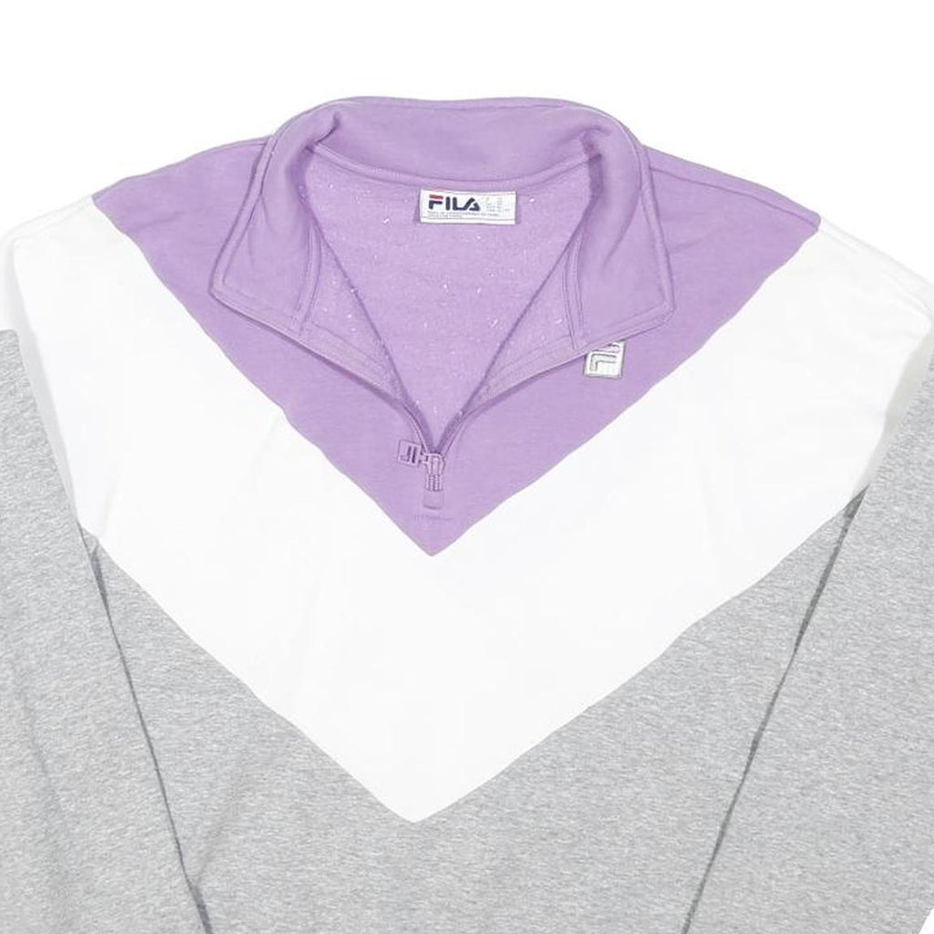 FILA Womens Grey & White & Purple Quarter Zip Sweatshirt XL Cotton Blend Casual