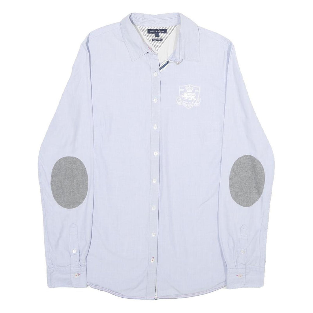 TOMMY HILFIGER Womens Blue Shirt UK 12 Cotton Long Sleeve Button Shirt Grey