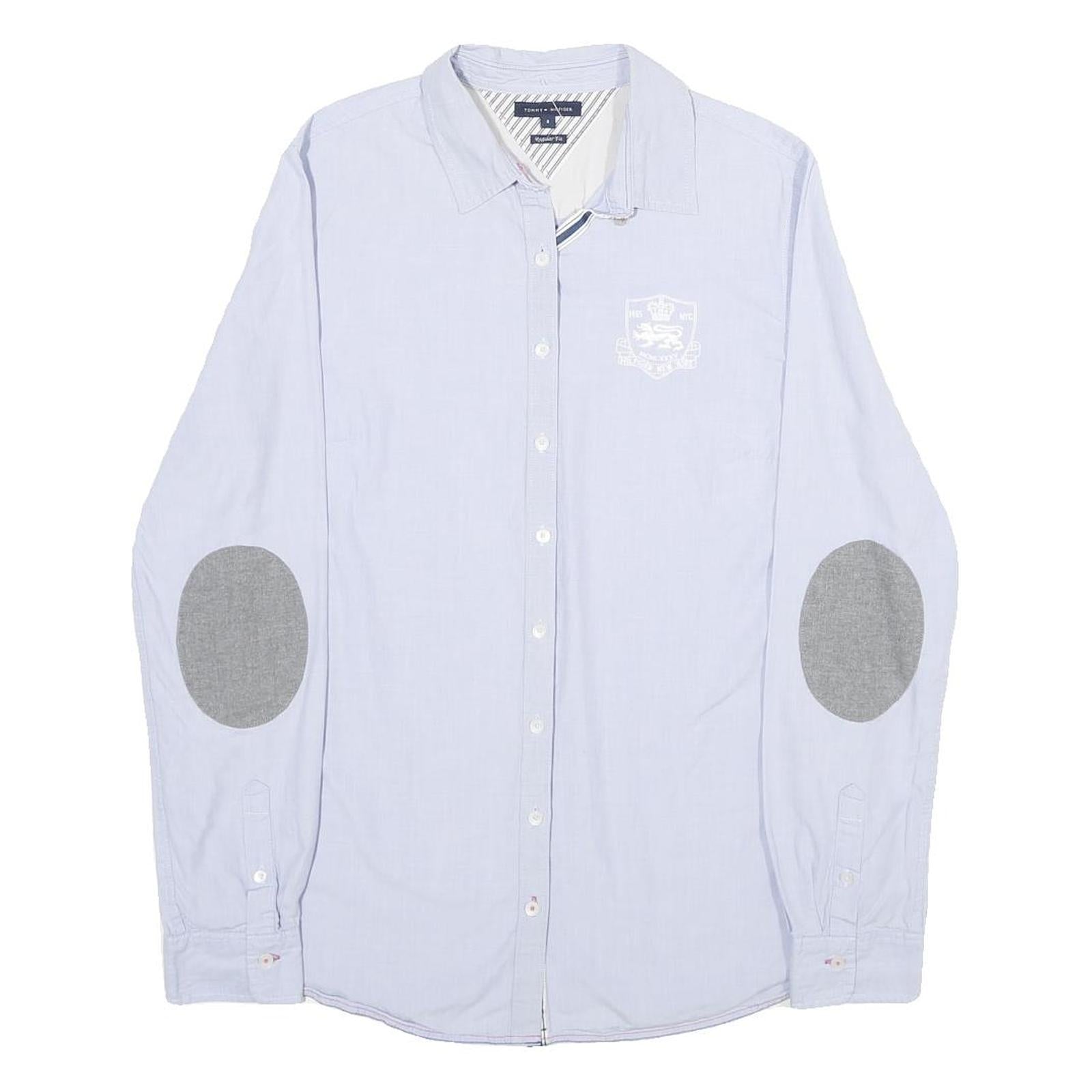 TOMMY HILFIGER Womens Blue Shirt UK 12 Cotton Long Sleeve Button Shirt Grey