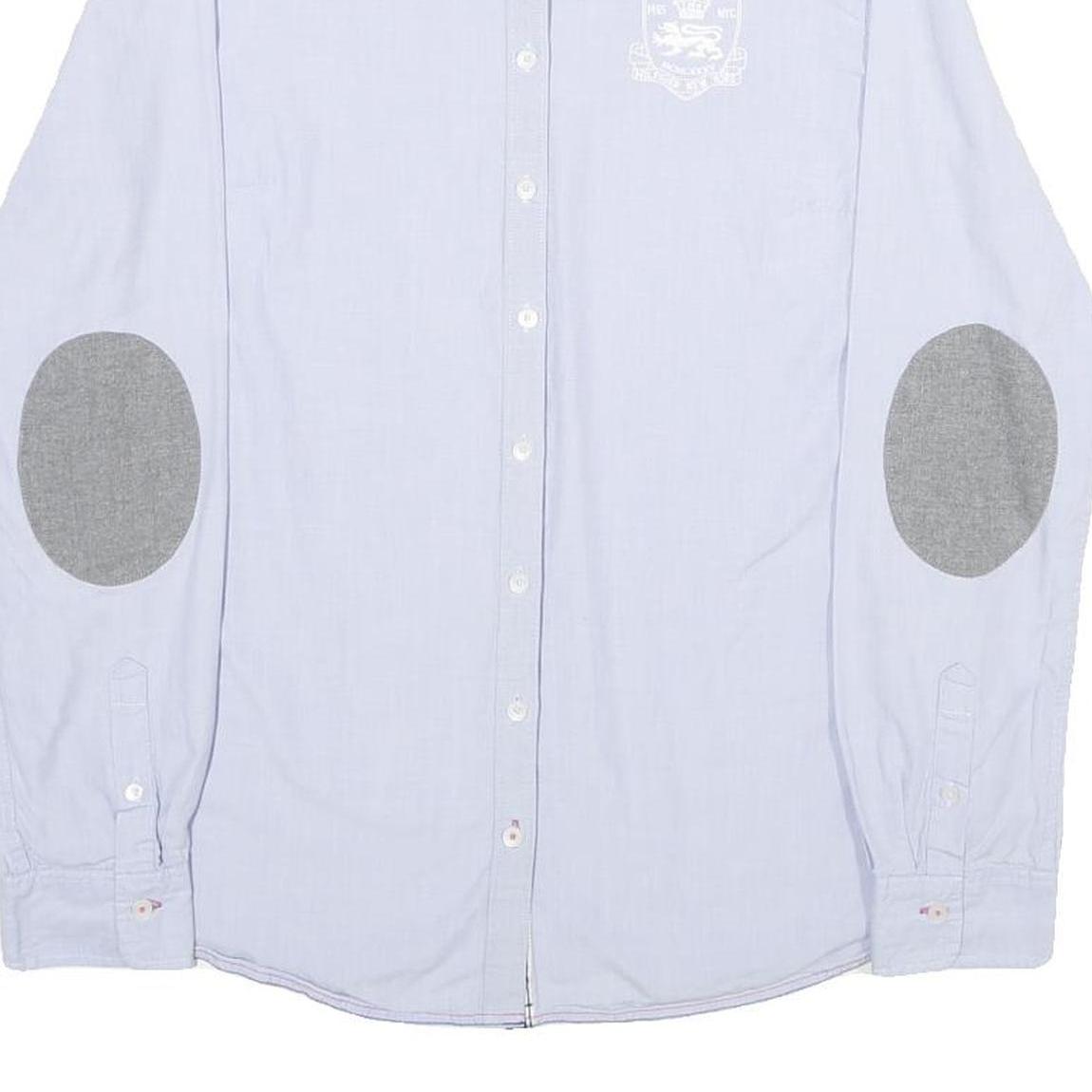 TOMMY HILFIGER Womens Blue Shirt UK 12 Cotton Long Sleeve Button Shirt Grey