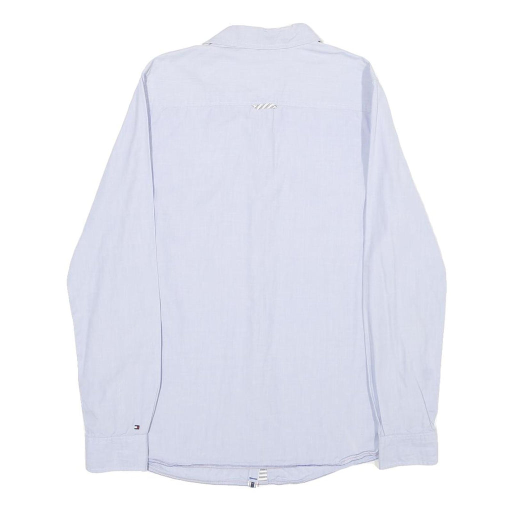 TOMMY HILFIGER Womens Blue Shirt UK 12 Cotton Long Sleeve Button Shirt Grey