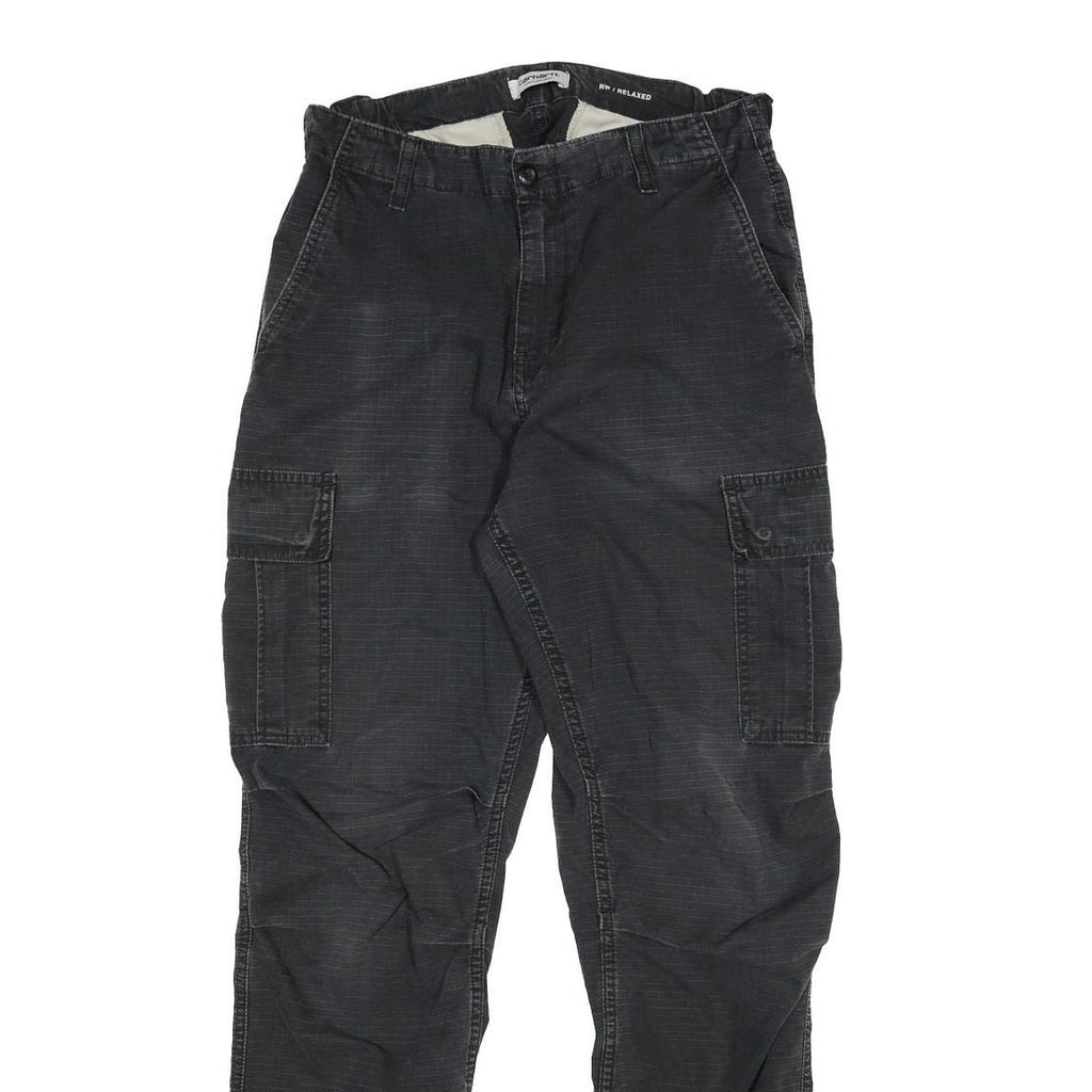 CARHARTT Mens Relaxed Black Cargo Trousers W29 L28 Cotton Blend Workwear Zip