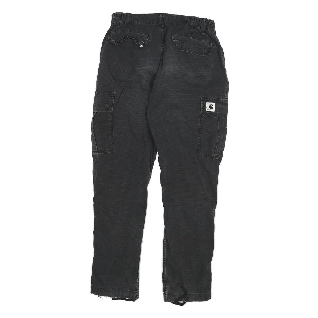 CARHARTT Mens Relaxed Black Cargo Trousers W29 L28 Cotton Blend Workwear Zip