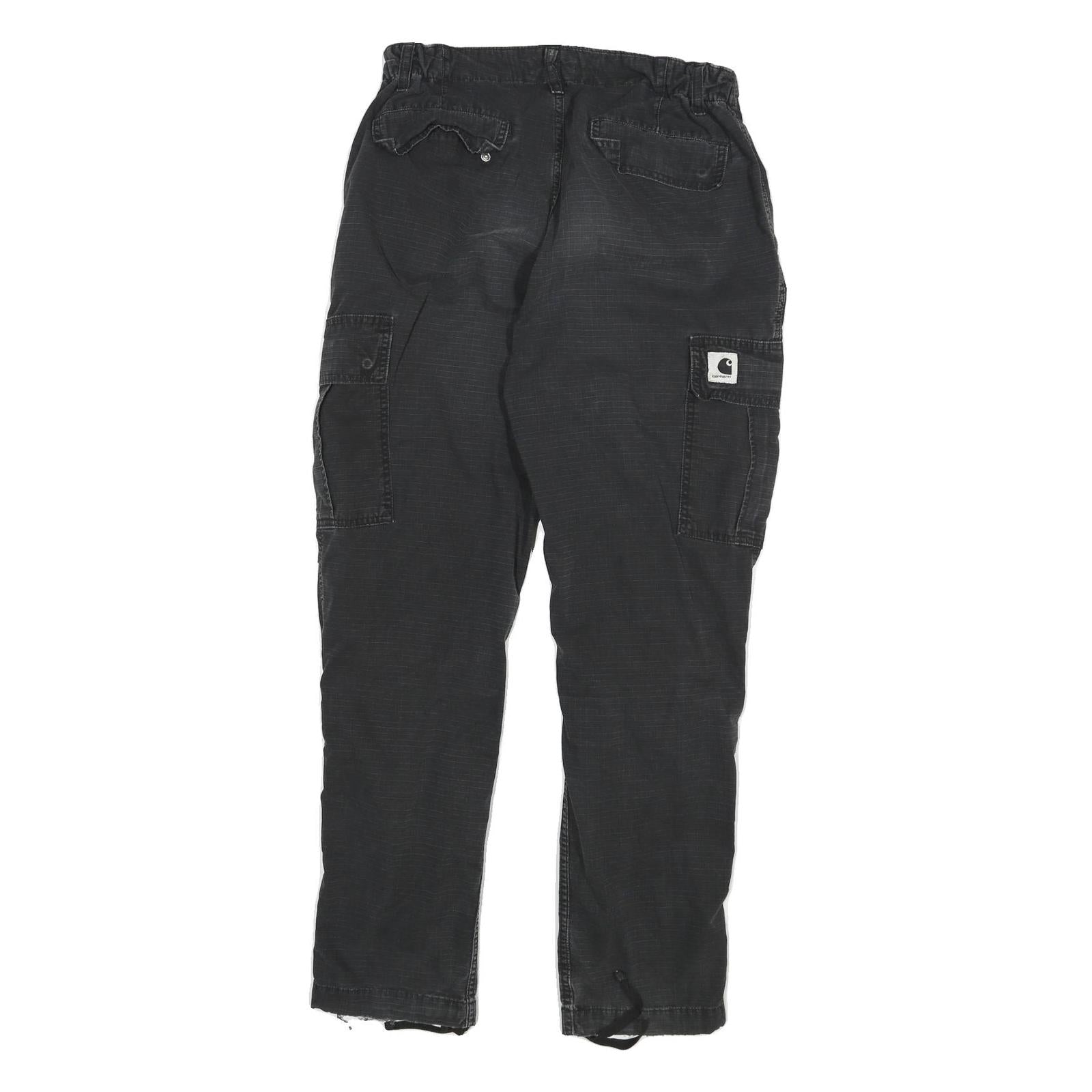 CARHARTT Mens Relaxed Black Cargo Trousers W29 L28 Cotton Blend Workwear Zip