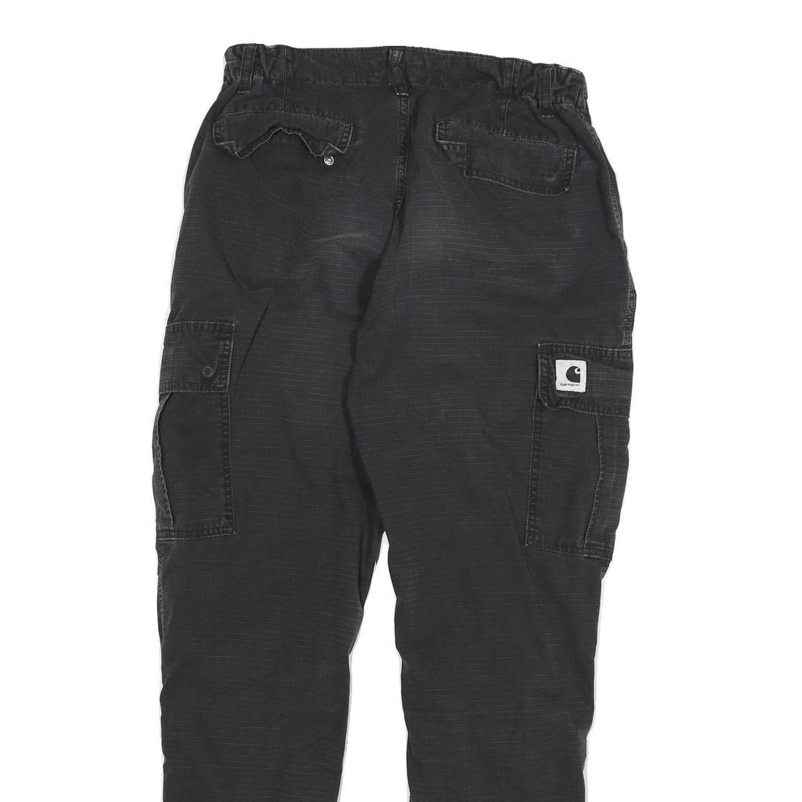 CARHARTT Mens Relaxed Black Cargo Trousers W29 L28 Cotton Blend Workwear Zip
