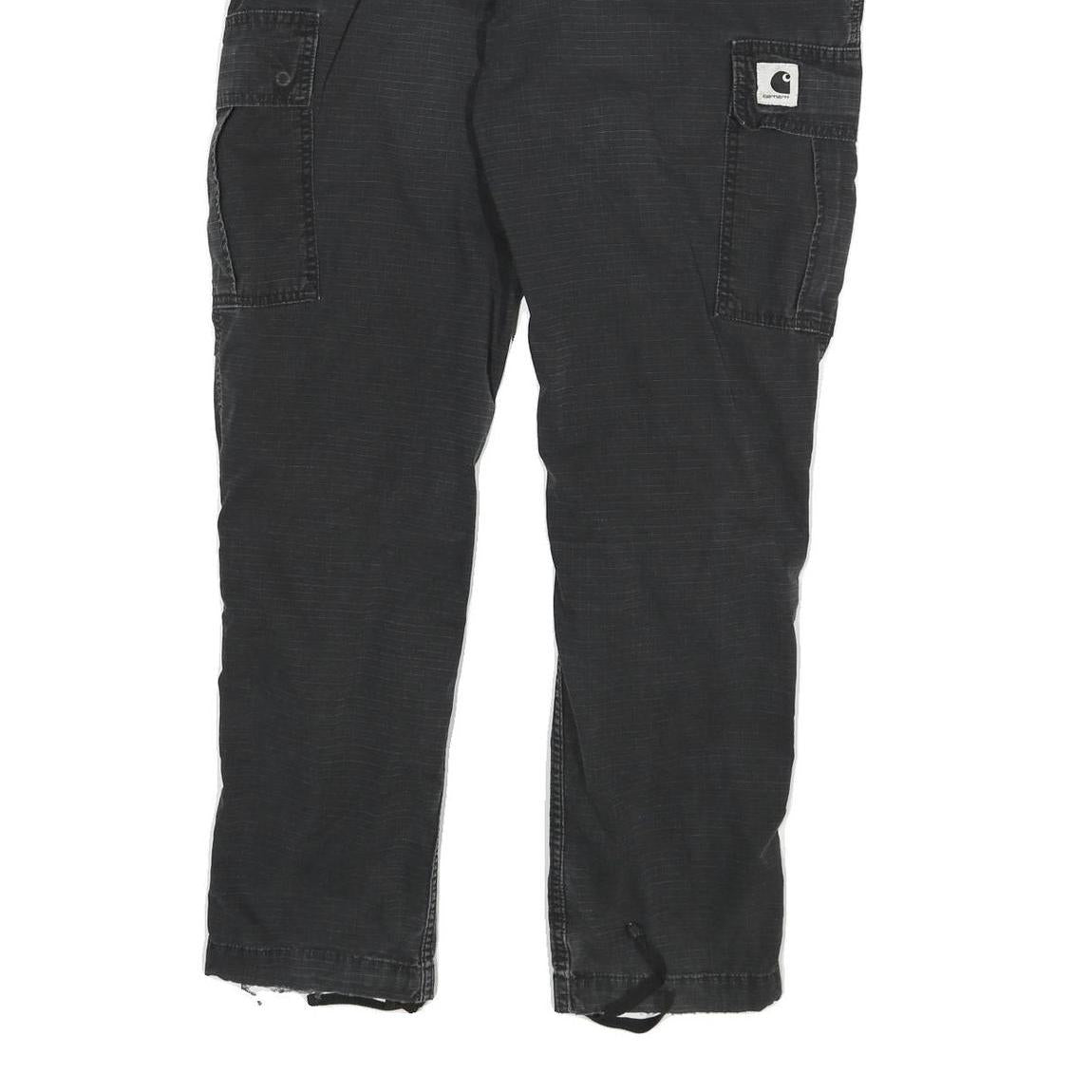 CARHARTT Mens Relaxed Black Cargo Trousers W29 L28 Cotton Blend Workwear Zip
