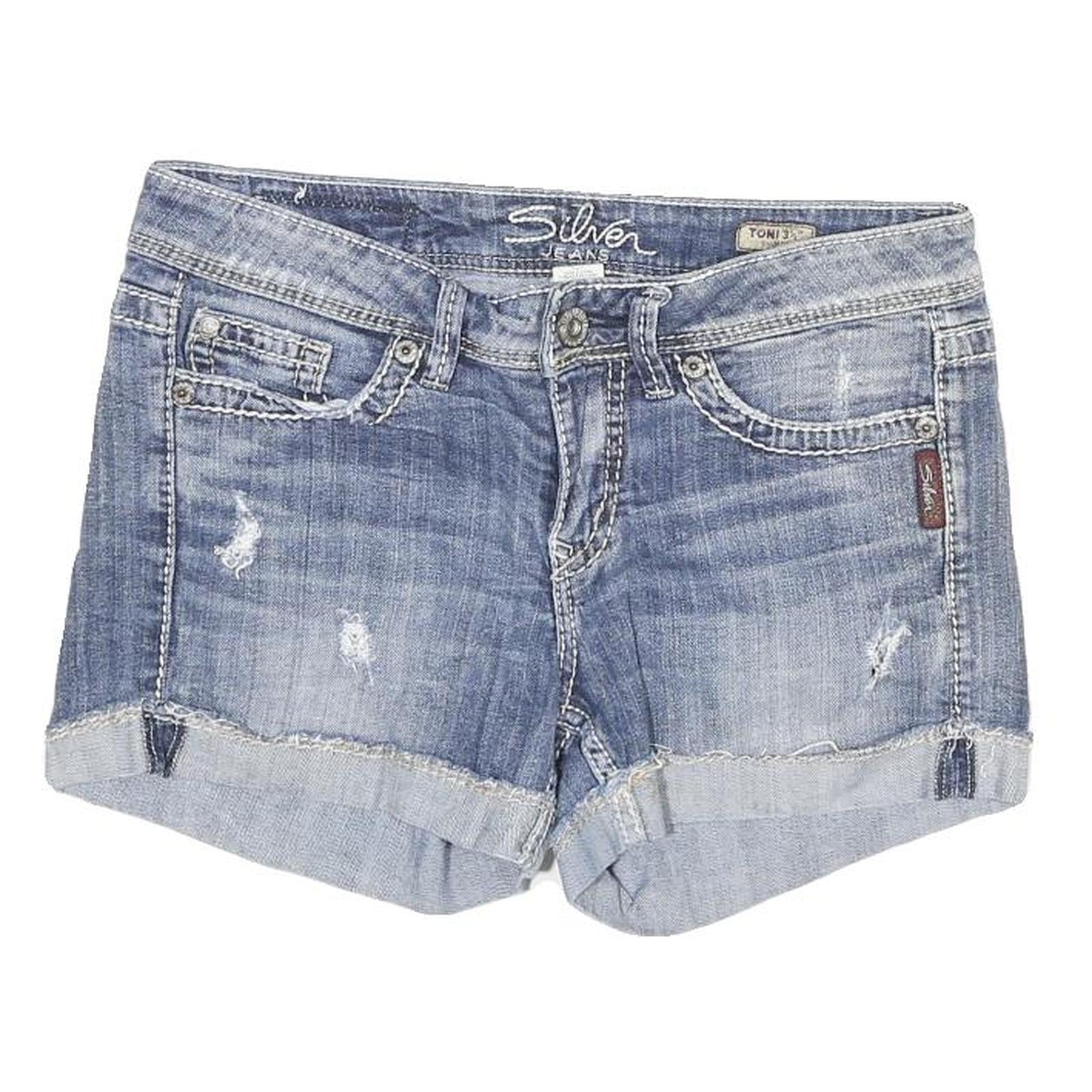 SILVER Womens Denim Blue Casual Shorts M W30 Distressed 5-Pocket