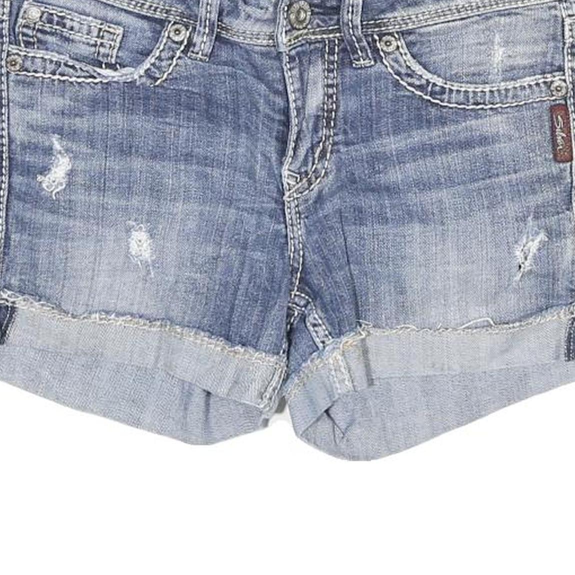 SILVER Womens Denim Blue Casual Shorts M W30 Distressed 5-Pocket