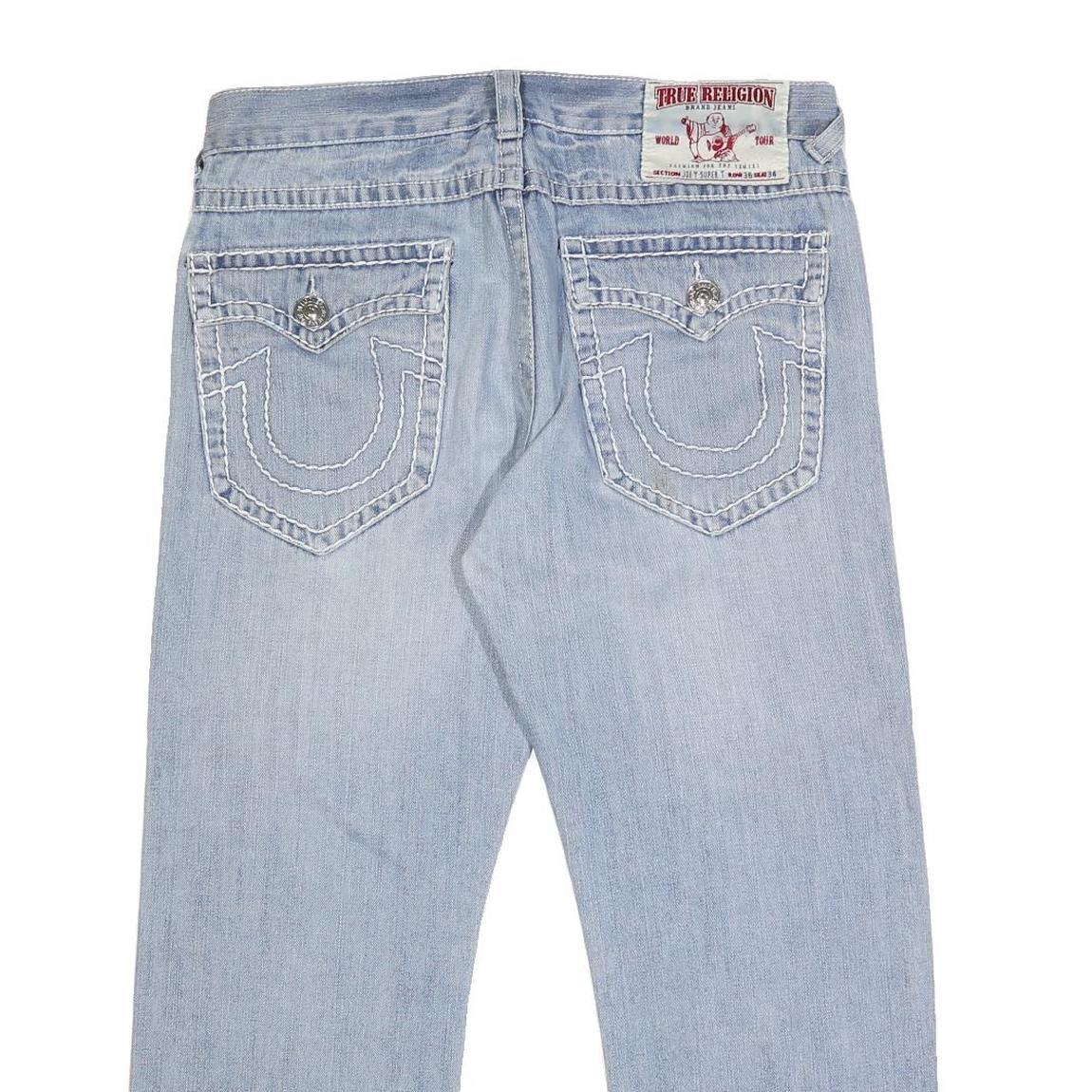 TRUE RELIGION Mens Regular Fit Blue Denim Jeans W36 L27 Zip Pocket Casual