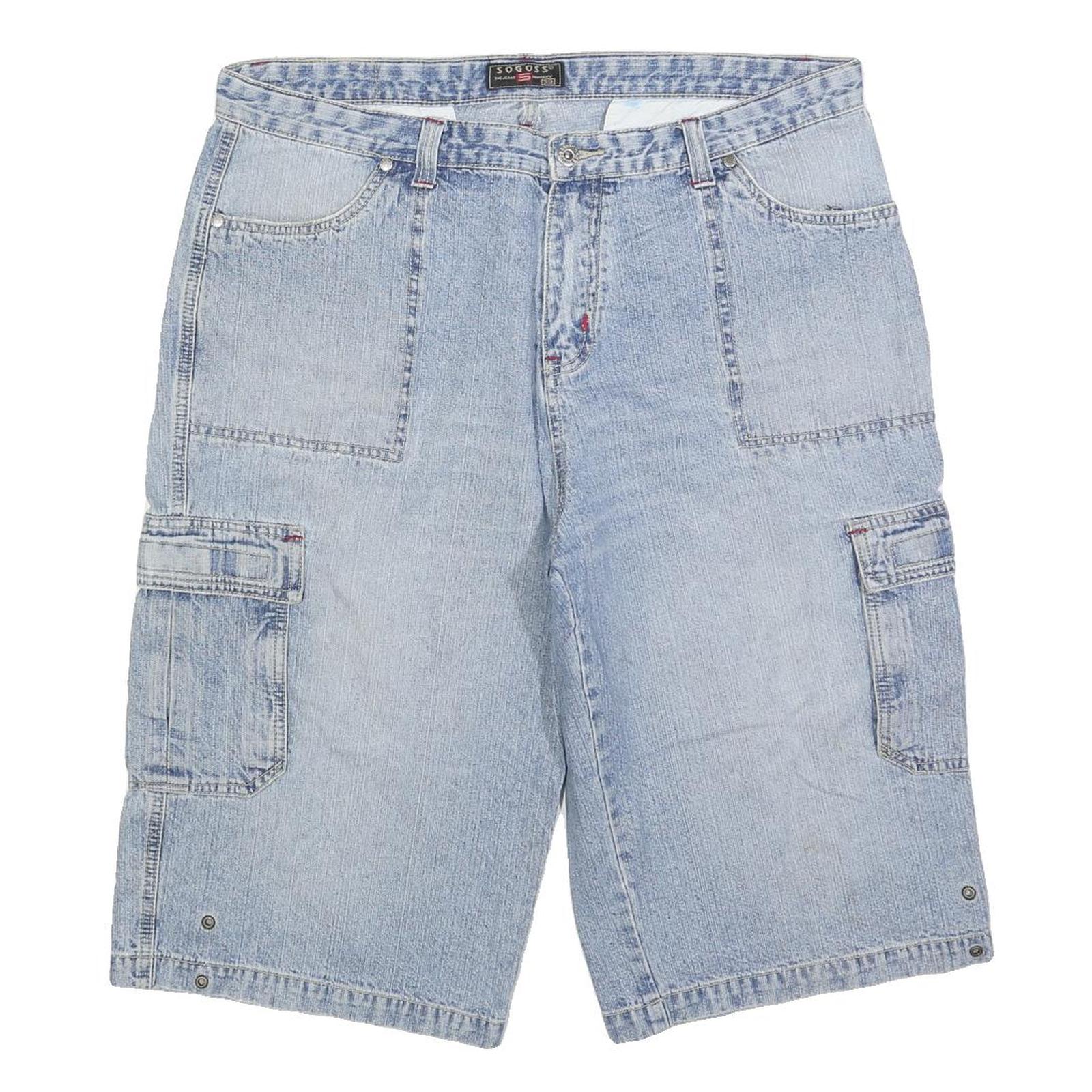 SO GOSS Mens Light Blue Denim Cargo Shorts XL W39 Comfortable Cotton Blend