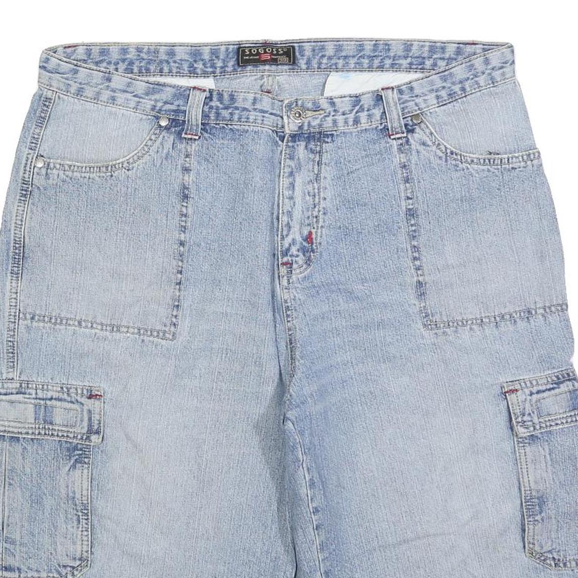 SO GOSS Mens Light Blue Denim Cargo Shorts XL W39 Comfortable Cotton Blend