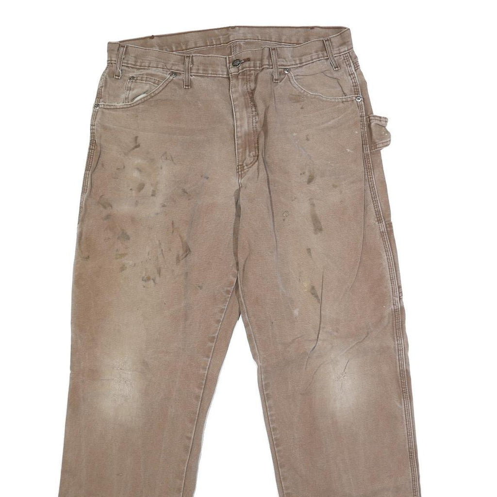 DICKIES Mens Jeans Beige Regular Straight Denim W34 L33 Workwear Utility Pants