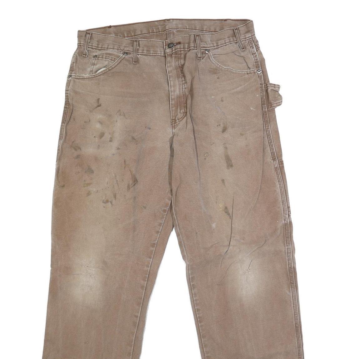 DICKIES Mens Jeans Beige Regular Straight Denim W34 L33 Workwear Utility Pants