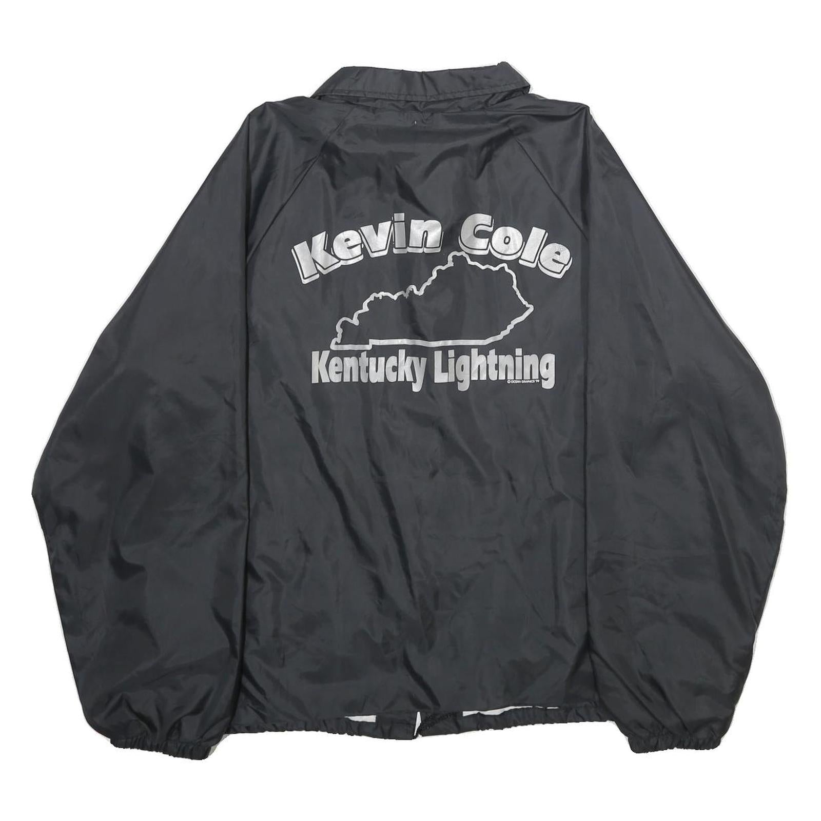 AUBURN SPORTSWEAR Mens Black Nylon Coach Jacket L Plain Kentucky Lightning Print