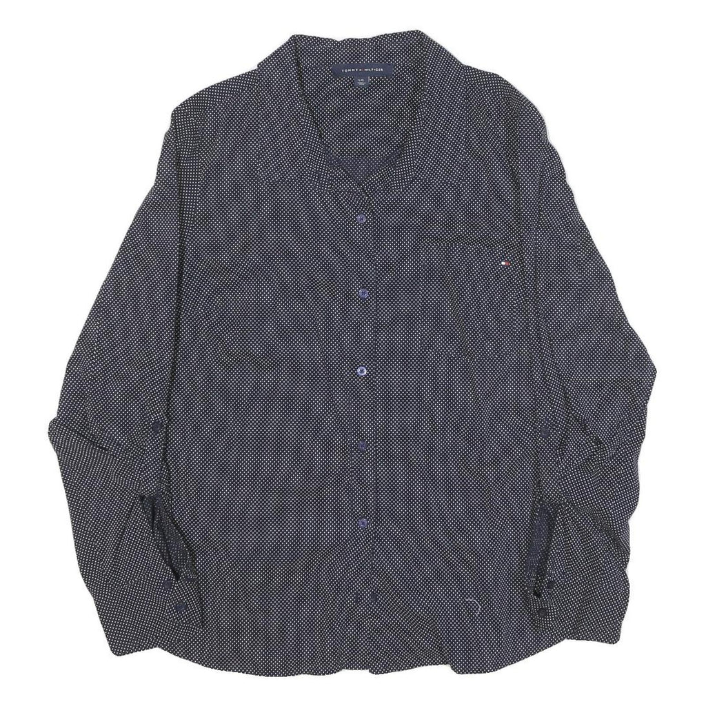 TOMMY HILFIGER Womens Blue & White Polka Dot Shirt L Button Down Cotton Blend