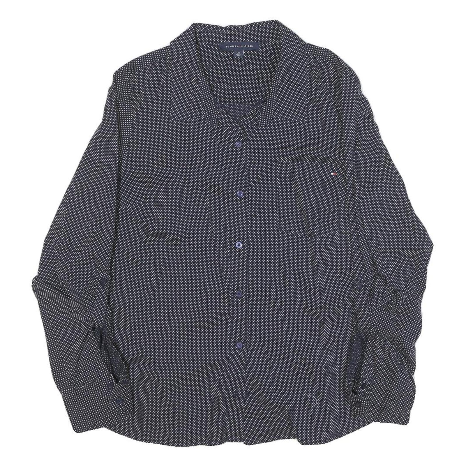 TOMMY HILFIGER Womens Blue & White Polka Dot Shirt L Button Down Cotton Blend