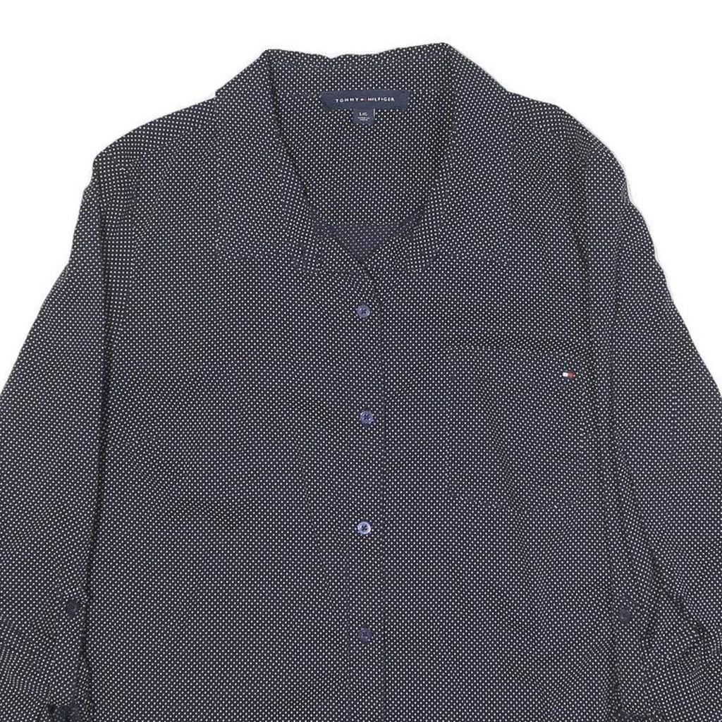 TOMMY HILFIGER Womens Blue & White Polka Dot Shirt L Button Down Cotton Blend
