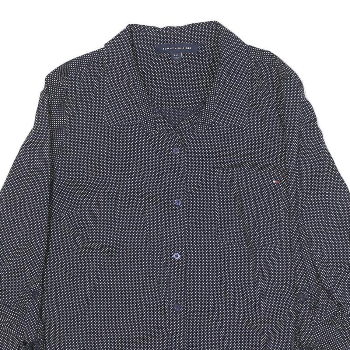 TOMMY HILFIGER Womens Blue & White Polka Dot Shirt L Button Down Cotton Blend