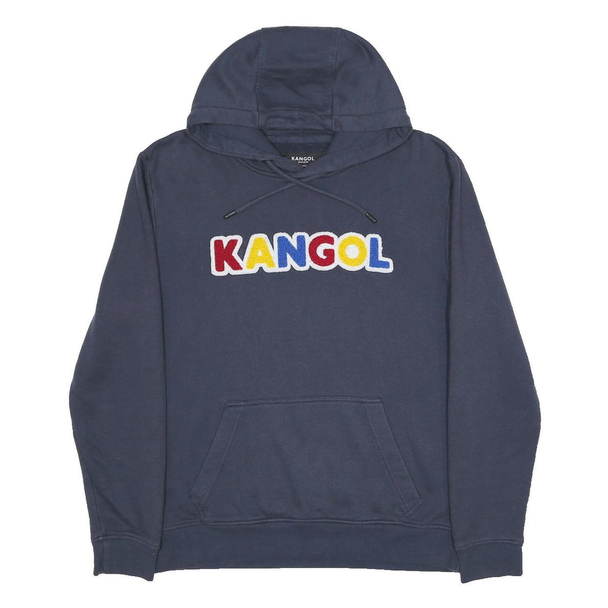 KANGOL Womens Navy Blue Hoodie L Cotton Blend Pullover Logo Sweatshirt