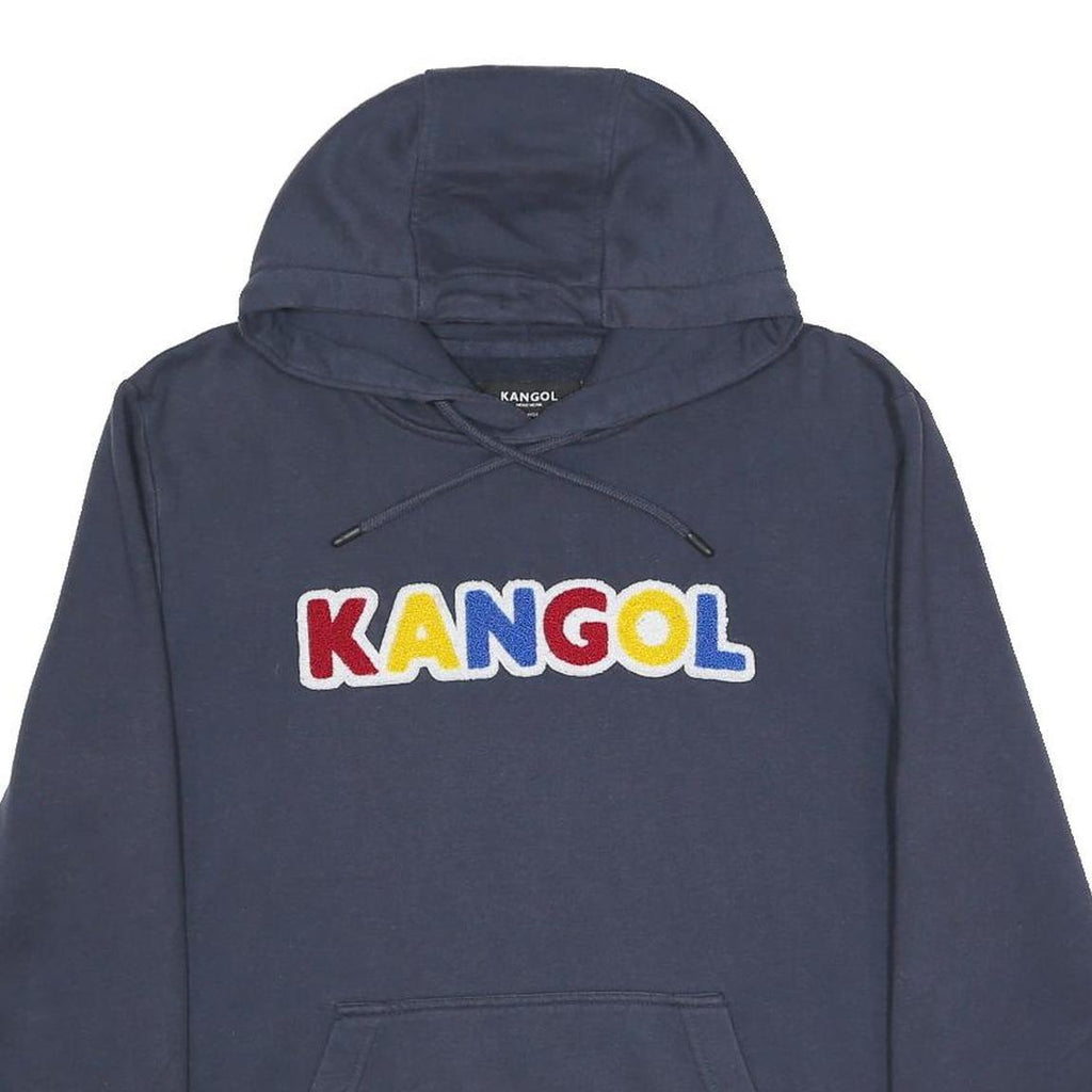 KANGOL Womens Navy Blue Hoodie L Cotton Blend Pullover Logo Sweatshirt