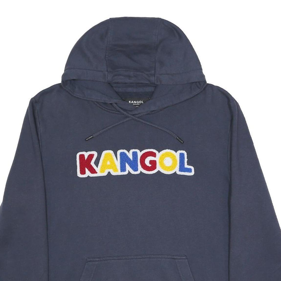 KANGOL Womens Navy Blue Hoodie L Cotton Blend Pullover Logo Sweatshirt