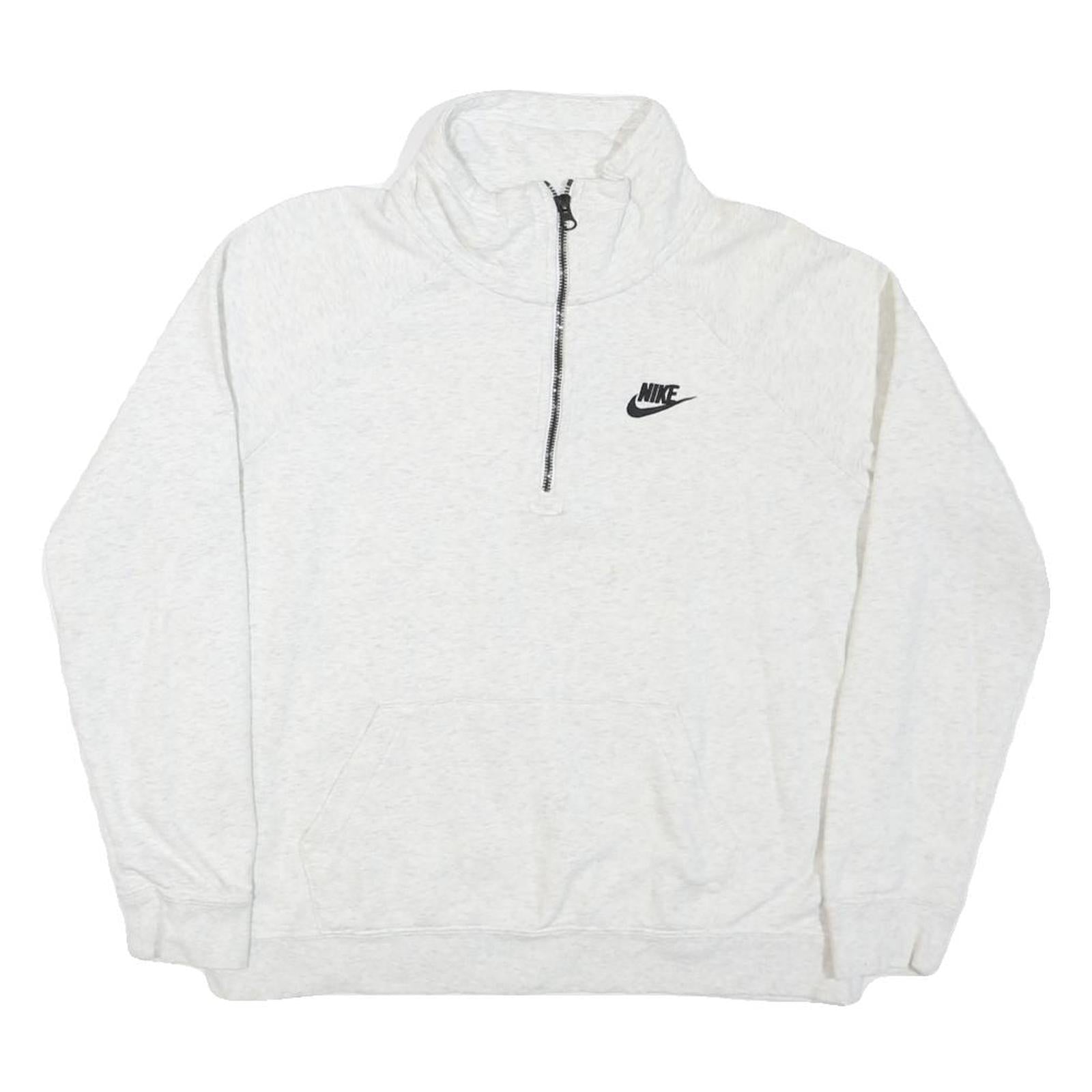 NIKE Womens White 1/4 Zip Sweatshirt M Cotton Blend Pullover Zip Neck