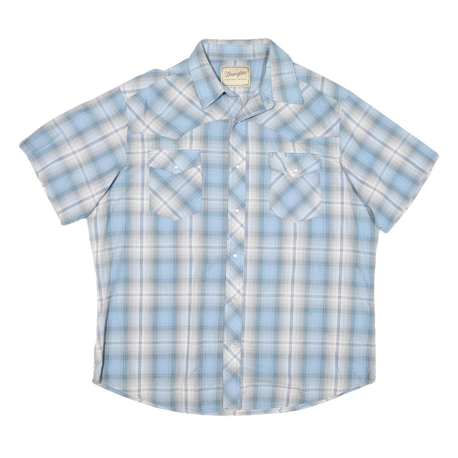 WRANGLER Mens Blue & White Check Shirt L Western Style Short Sleeve Casual