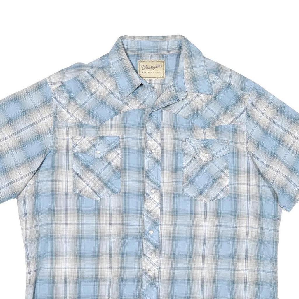 WRANGLER Mens Blue & White Check Shirt L Western Style Short Sleeve Casual