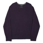 M&S Mens Purple Plain Wool Jumper V-Neck Basic Knit M Classic Warm Comfort