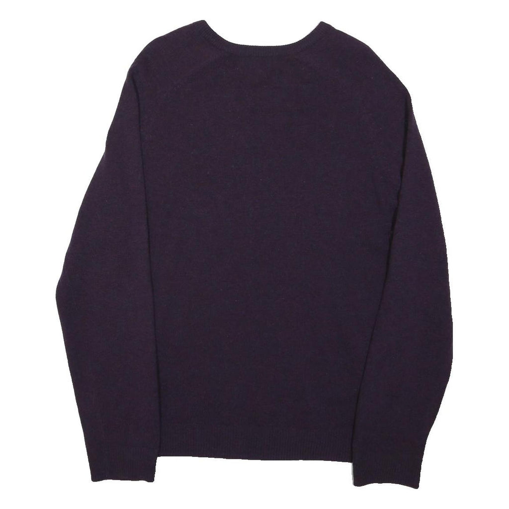 M&S Mens Purple Plain Wool Jumper V-Neck Basic Knit M Classic Warm Comfort