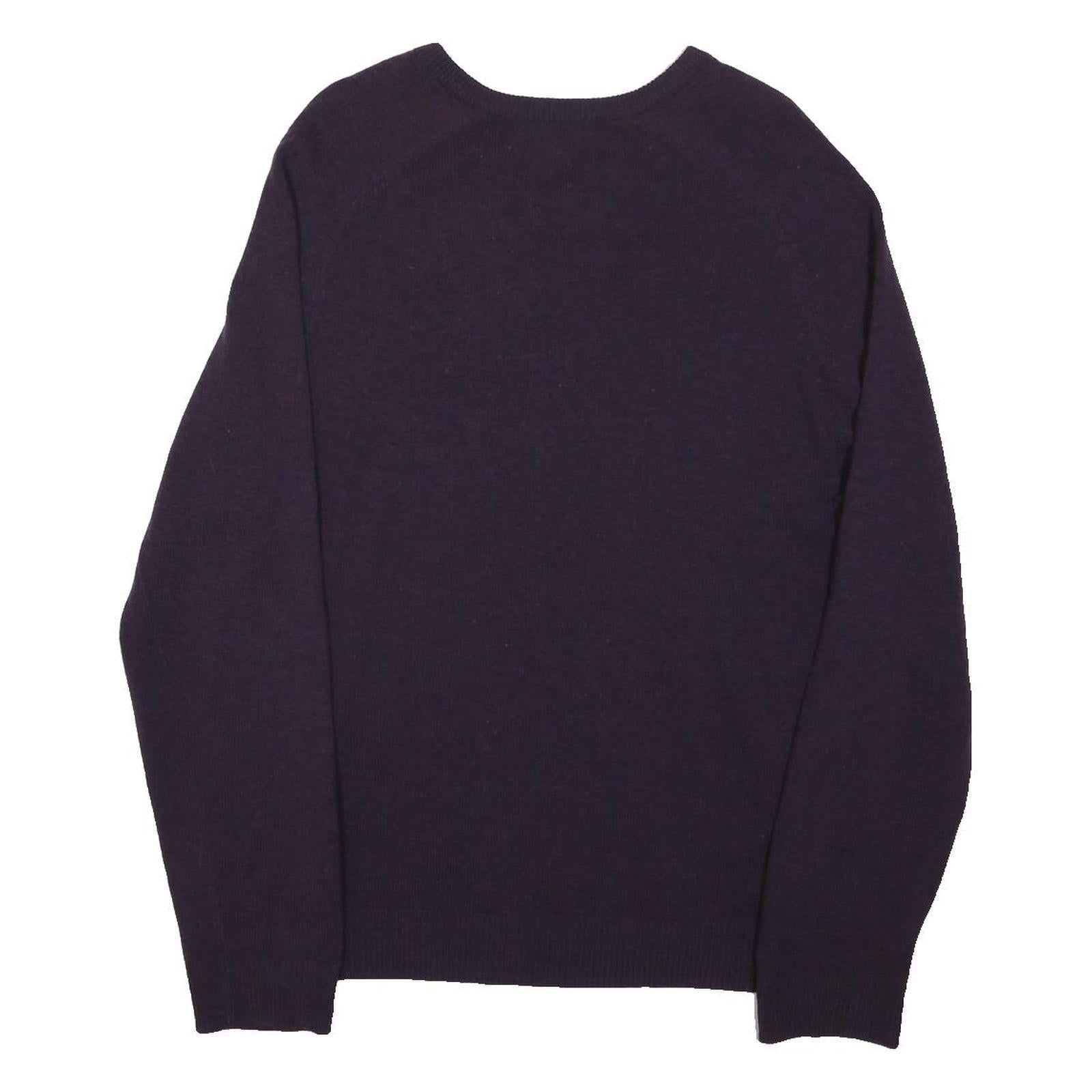 M&S Mens Purple Plain Wool Jumper V-Neck Basic Knit M Classic Warm Comfort