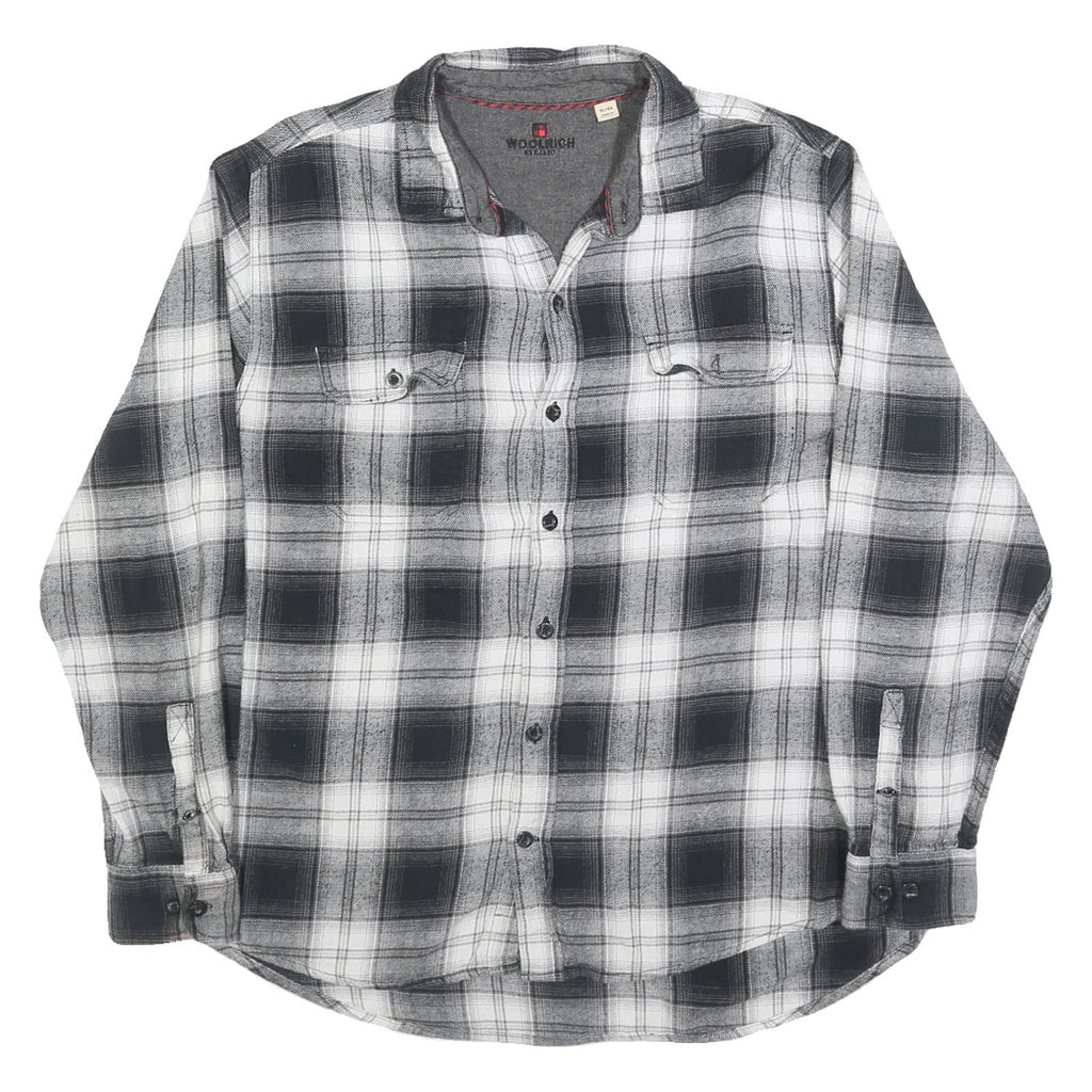 WOOLRICH Mens Black & White Check Shirt XL Button-Down Collar Long Sleeve Cotton