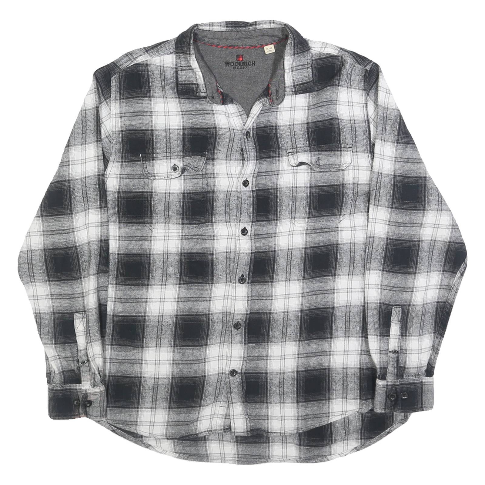 WOOLRICH Mens Black & White Check Shirt XL Button-Down Collar Long Sleeve Cotton
