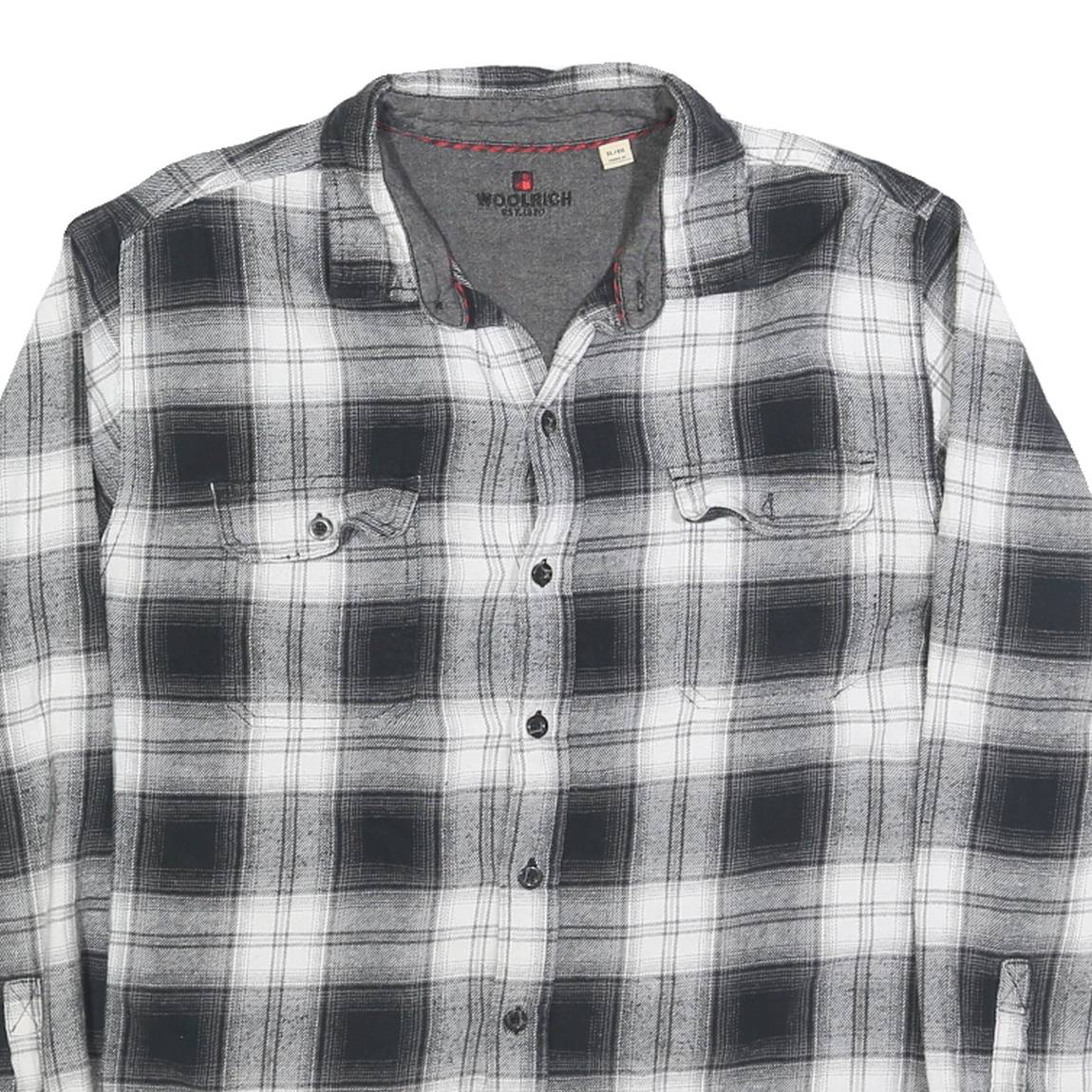 WOOLRICH Mens Black & White Check Shirt XL Button-Down Collar Long Sleeve Cotton