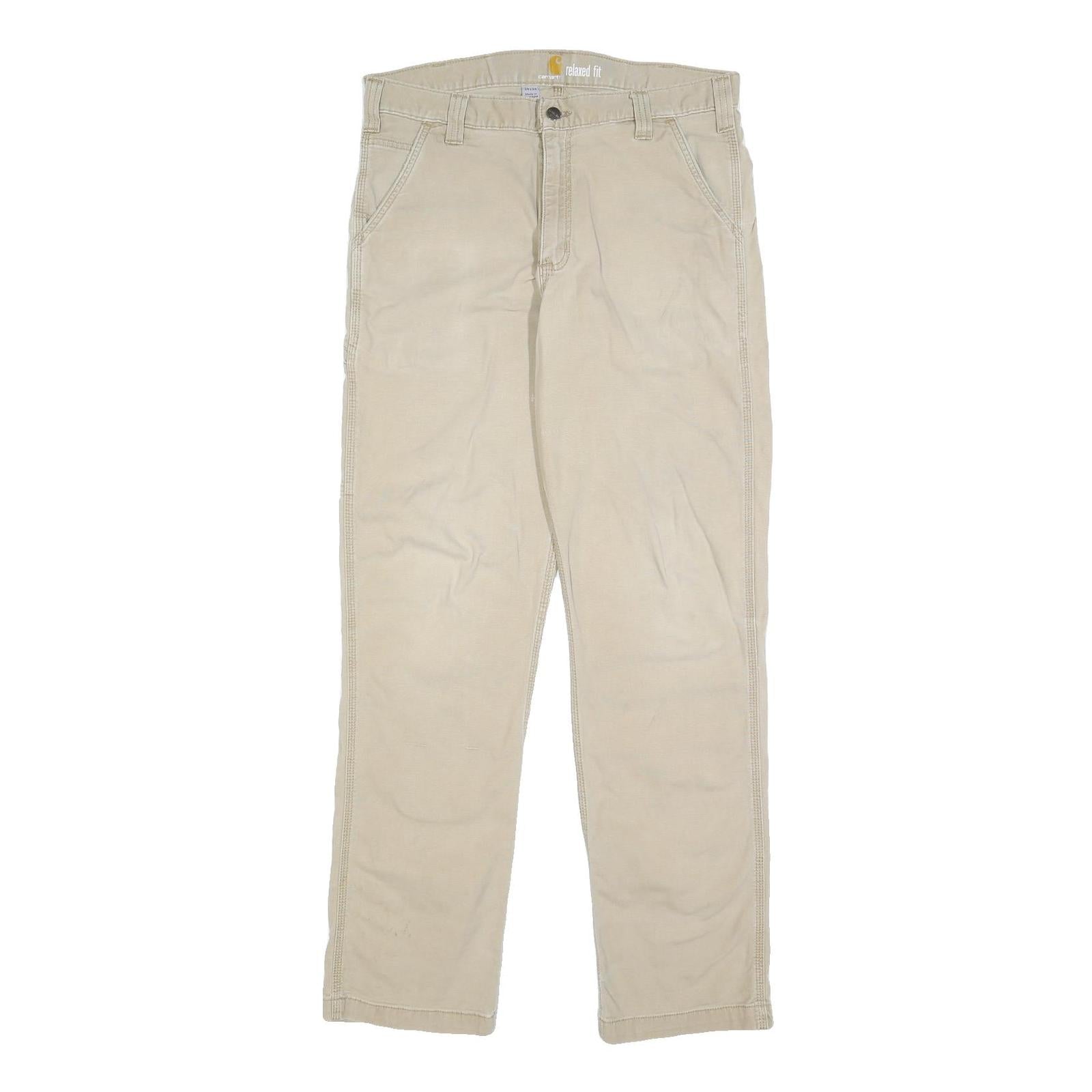 CARHARTT Mens Relaxed Fit Beige Cotton Blend Trousers W34 L34 Workwear Utility