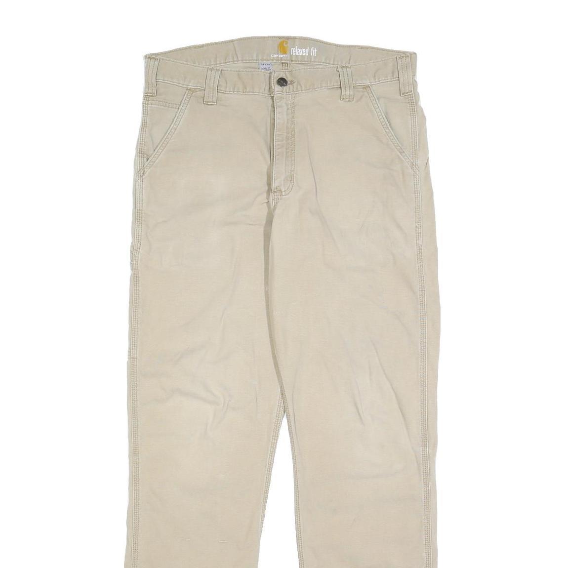 CARHARTT Mens Relaxed Fit Beige Cotton Blend Trousers W34 L34 Workwear Utility