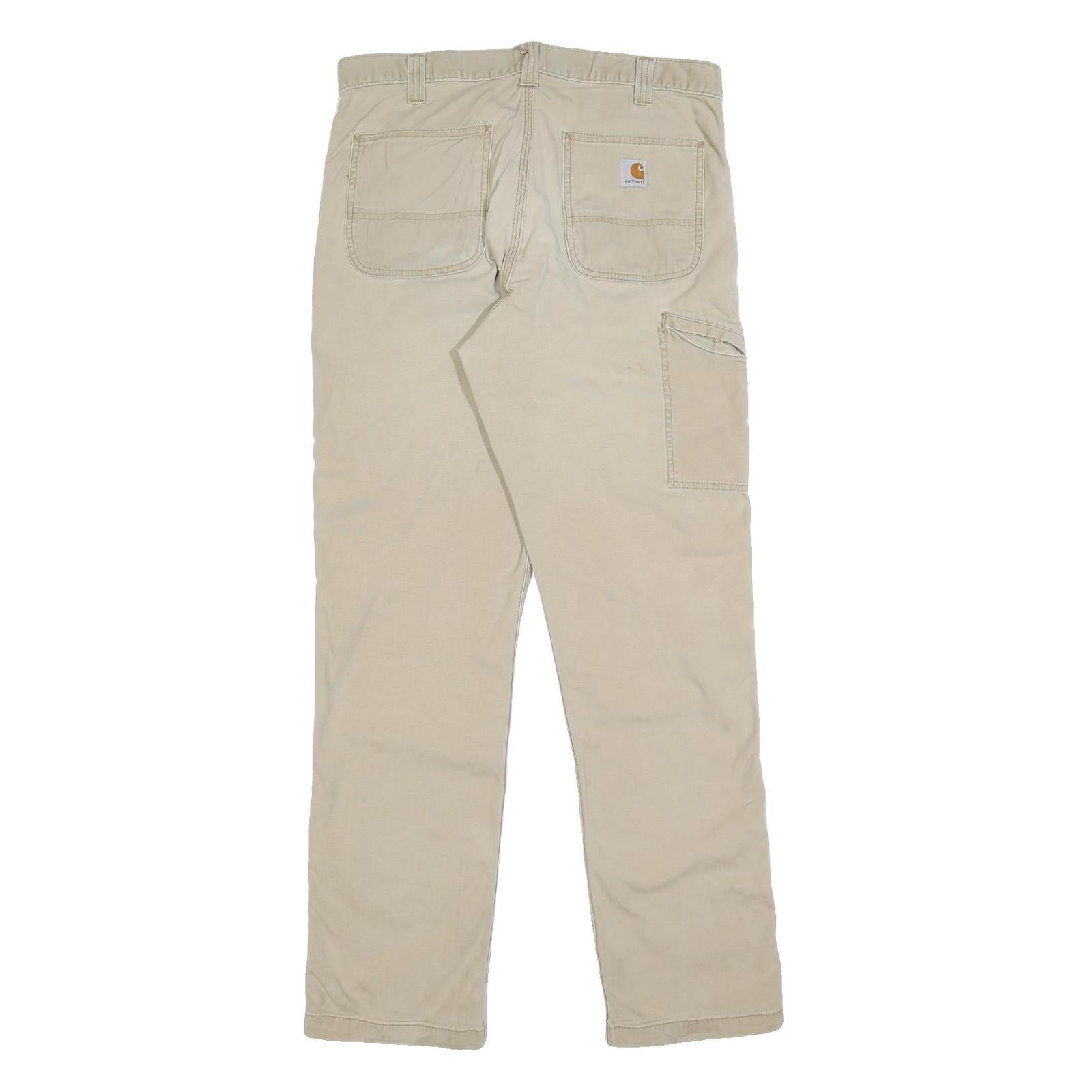CARHARTT Mens Relaxed Fit Beige Cotton Blend Trousers W34 L34 Workwear Utility