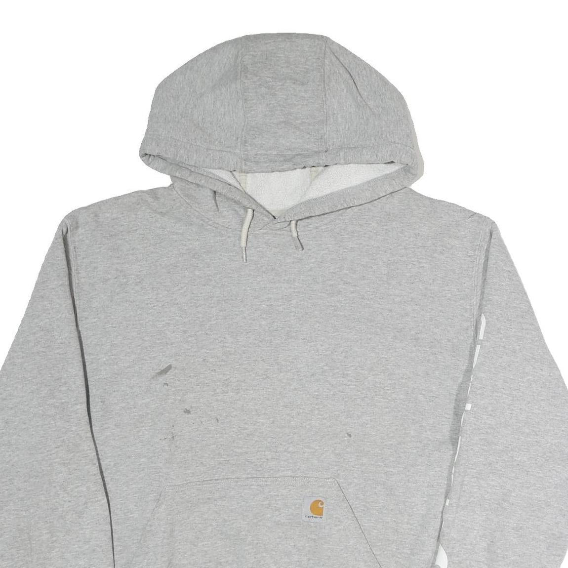 CARHARTT Mens Grey Hoodie L Cotton Pullover Casual Sweatshirt