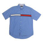 TOMMY HILFIGER Mens Blue Red White Button-Down Shirt M Cotton Short Sleeve