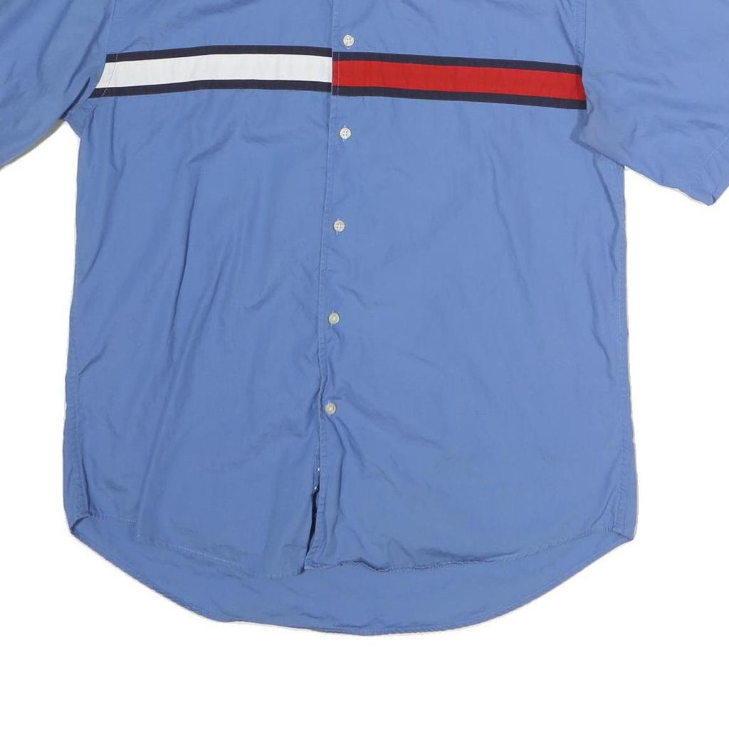 TOMMY HILFIGER Mens Blue Red White Button-Down Shirt M Cotton Short Sleeve