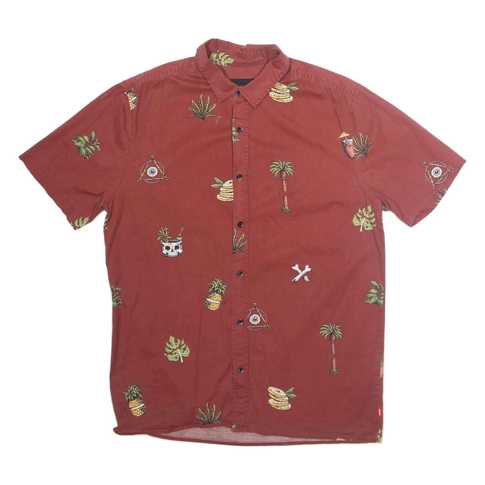 GLOBE Mens Shirt Maroon Crazy Pattern Short Sleeve S