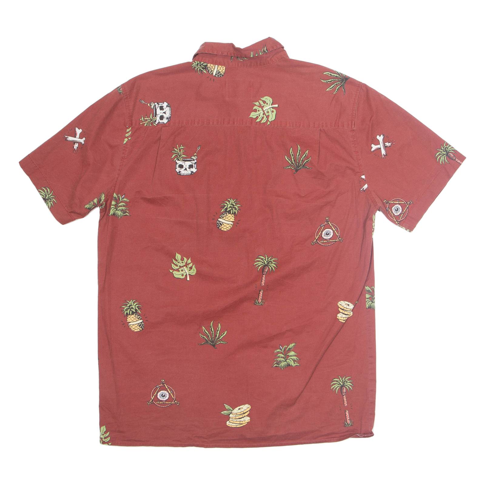 GLOBE Mens Shirt Maroon Crazy Pattern Short Sleeve S