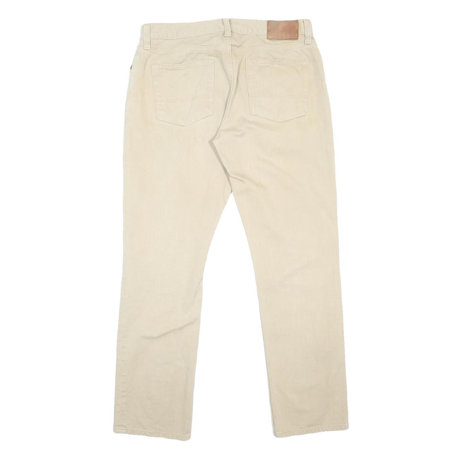 TOMMY HILFIGER Mens Jeans Beige Slim Straight Denim W34 L32 Cotton Blend Zip
