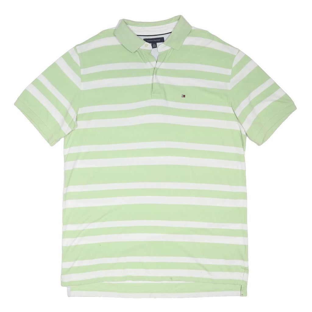 TOMMY HILFIGER Mens Green & White Striped Short Sleeve Polo Shirt XL