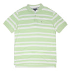 TOMMY HILFIGER Mens Green & White Striped Short Sleeve Polo Shirt XL