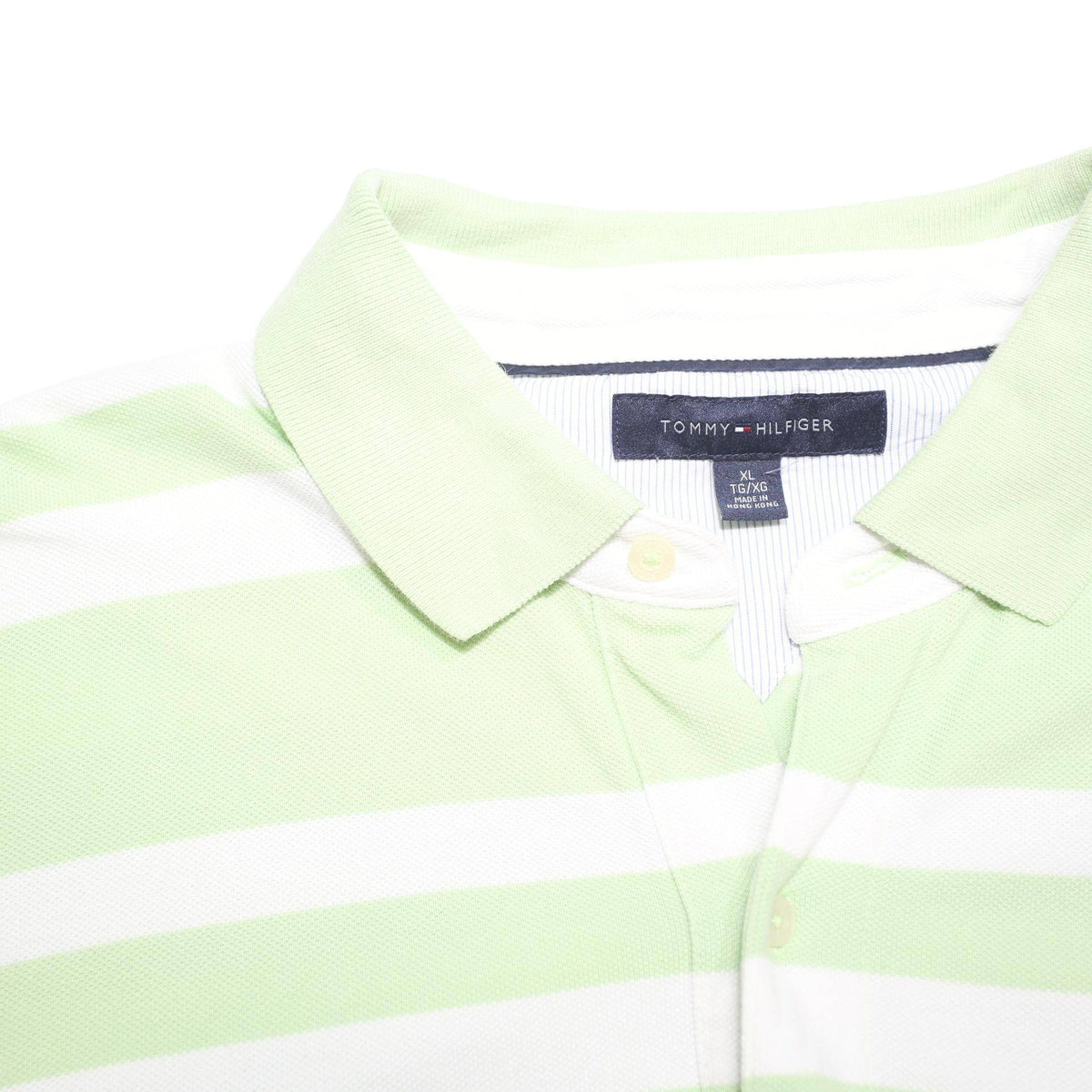 TOMMY HILFIGER Mens Green & White Striped Short Sleeve Polo Shirt XL