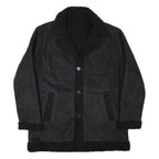 Womens Black Faux Shearling Button Jacket L Polyester Blend Classic Winter